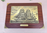 Cumpara ieftin TABLOU VINTAGE GRAVURA PE PLACA DIN ALAMA, NAVA GORCH FOCK DIN 1958