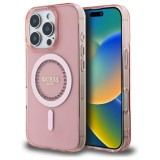 Husa iPhone 16 Pro Max originala Guess IML Rhinestones MagSafe, roz, GUHMP16XPFTDTEP