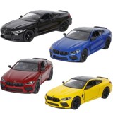 Masinuta bmw m8 sport, die-cast, scara 1 la 38, pull-back, usi mobile, lungime 12.5 cm