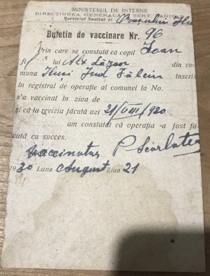 (2) Act Buletin de vaccinare 1920 foto