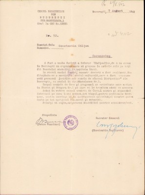 A417 Document cu ștampila &amp;bdquo;Cercului Bănățenilor&amp;rdquo; din București, 1942, semnat de Petre Nemoianu, manu propria foto
