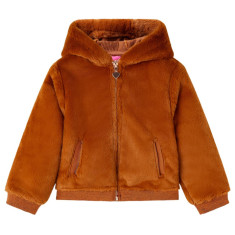 Jachetă cu glugă pentru copii, blană artificială, coniac, 104