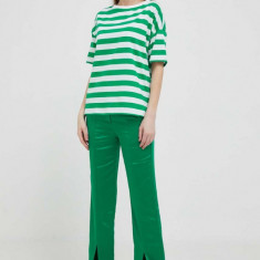 United Colors of Benetton pantaloni femei, culoarea verde, drept, high waist