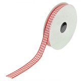 Panglică Decorativă Crăciun, Model Brad, Culoare Roșu Carouri, Dimensiuni 5m x 9mm, Poliester