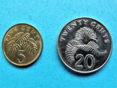 SINGAPORE - 2 Monede - 5 CENTS &amp; 20 CENTS (134)