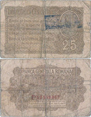 1917, 25 Bani | P-M1b | Regatul Rom&amp;acirc;niei foto