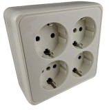 Priza 4 posturi alba aplicata 16A cu CP si protectie copii IP20 107x107mm