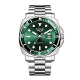 Ceas Barbati Lige 89155 Argintiu-Verde, Design Business, Functii Multiple, Rezistent la socuri, Rezistent la Apa 3ATM