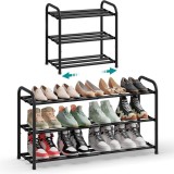 Raft pantofi extensibil SONGMICS, 3 niveluri, metal, reglabil, negru
