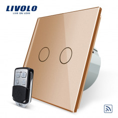 Intrerupator LIVOLO cu touch dublu wireless telecomanda inclusa, Auriu foto