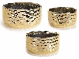 Cumpara ieftin Set 3 ghivece ceramica aurie 21x10 cm, 18x9 cm, 15x8 cm