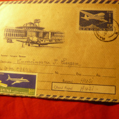 Plic Posta Aeriana cu 55 bani albastru Posta Aeriana circulat Balcesti - Husi