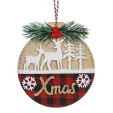 Ornament Craciun Lemn Rotund Carouri 10cm CMCLASS Multicolor Mos Craciun Om de Zapada Ren Brad