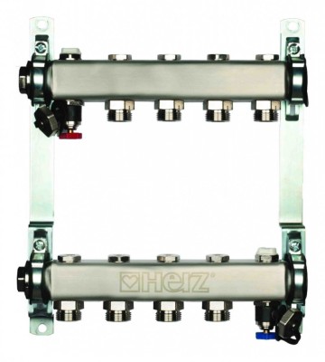 Set distribuitoare inox pentru radiatoare, cu inchidere, Herz DN25, G3/4, 3 cai foto