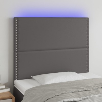 vidaXL Tăblie de pat cu LED, gri, 90x5x118/128 cm, piele ecologică 3122366 foto