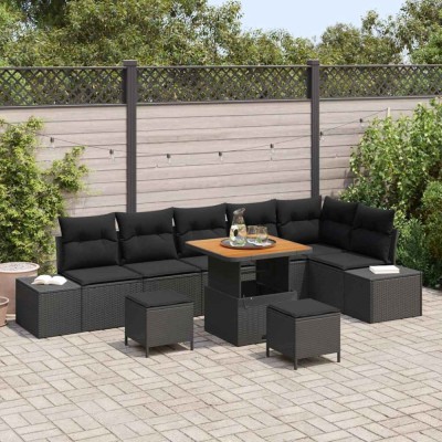 vidaXL Set de canapele pentru grădină cu pernă 9 pcs Negru Rattan poli foto