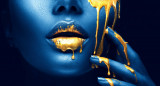 Cumpara ieftin Fototapet de perete autoadeziv si lavabil Portrait femeie, make-up gold-blue, 200 x 150 cm