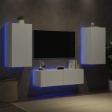 VidaXL Comode TV de perete cu lumini LED, 3 piese, alb