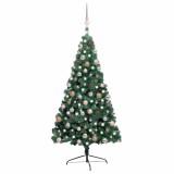 Jumatate brad Craciun artificial cu set globuri verde 240 cm