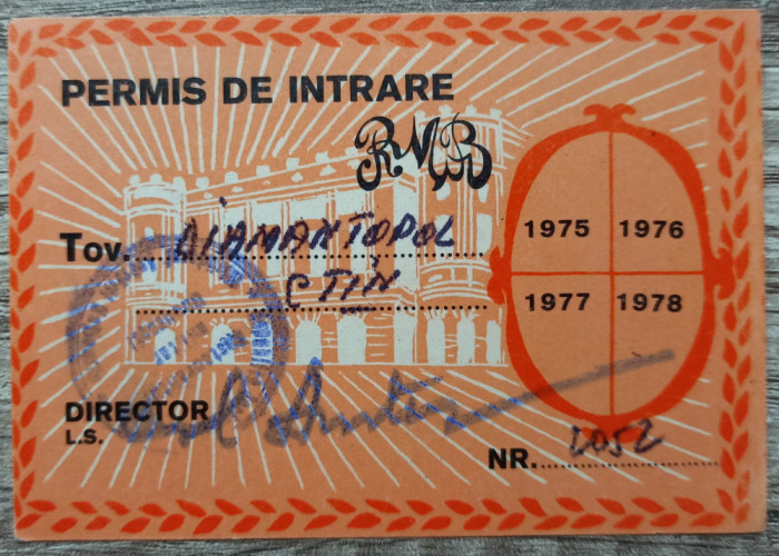 Permis de intrare Restaurantul Militar Bucuresti anii &#039;70