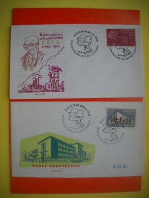HOPCT PLIC FDC S NR 538 SET 2 FDC SCOALA EUROPEANA SI PLANUL SCHUMAN 1960 LUXEMBURG -NECIRCULAT foto