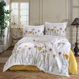Cumpara ieftin Lenjerie pat dublu,bumbac ranforce,4 piese,alba galbena cu flori,Diba-A1346