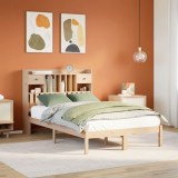 vidaXL Pat cu bibliotecă fără saltea, 135x190 cm, lemn masiv de pin 3321616