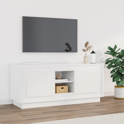 vidaXL Comodă TV, alb extralucios, 102x35x45 cm, lemn prelucrat foto