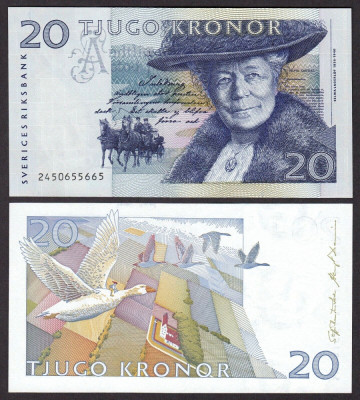 SUEDIA █ bancnota █ 20 Kronor █ 1992 █ P-61a █ UNC necirculata foto