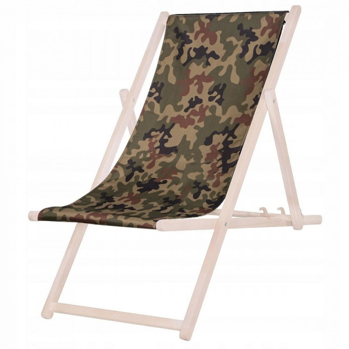 Sezlong pentru gradina, lemn, reglabil, pliabil, camuflaj, 58x124 cm, Springos