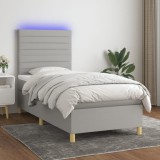 Gossi pat cu arcuri, saltea si led, gri deschis, 90x190 cm, textil