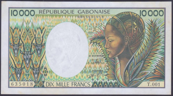Bancnota Gabon 10.000 Franci (1991) - P7b UNC ( vezi descriere )