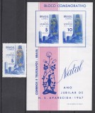 Brazilia 1967 - 250 de ani de la descoperirea Statuii Aparițiilor Fecioarei Maria, Serie + Colita Comemorativă NDT (Cu ușor pliu, vezi poze)