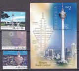 Malaysia 1996 inaugurare turn din Kuala Lumpur MI 610-612 + bl.14 MNH