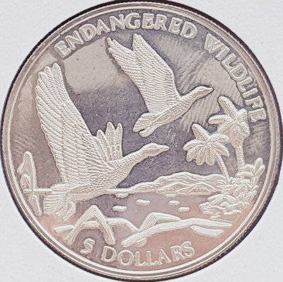 89 Bahamas 5 Dollars 1994 Elizabeth II (Endangered Wildlife) km 172 proof argint foto