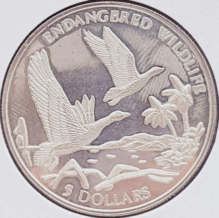 89 Bahamas 5 Dollars 1994 Elizabeth II (Endangered Wildlife) km 172 proof argint