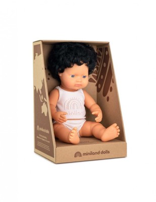 Papusa educativa 38 cm Baiat caucazian cu par negru si ondulat foto