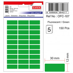 Etichete Autoadezive Color, 12 X 30 Mm, 150 Buc/set, Tanex - Verde Fluorescent