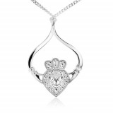 Colier din argint 925, lanț, inimă, coroană, m&acirc;ini, zirconii transparente