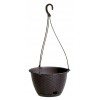 Ghiveci suspendat Prosperplast Rato Round maro, 24.3x16cm, 4.85L, aspect ratan, cu lant, plastic