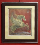 Gabriel Gheorghiu (1954-2025), pictor UAP Iasi - Pegas / Cal inaripat - Tehnica mixta / grafica 1994