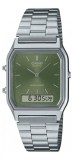 Cumpara ieftin Ceas Dama Casio Vintage Edgy AQ-230A-3AMQYES, Hibrid, Curea Inox, Verde/Argintiu, Unisex, Rezistent Apa