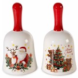 Set 2 clopotei Craciun ceramica multicolora in cutie cadou &Oslash; 7 cm x 13,5 H