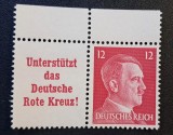 Germania (Deutsches Reich 1941-1944) "Hitler-Kopf" cu C&acirc;mp Publicitar "Unterst&uuml;tzt das Deutsche Rote Kreuz!" (12Pf Roșu, MINT / Neștampilat) CLK1