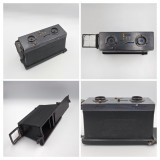 Aparat foto de colectie inedit GLIFOSCOP J. Richard Paris 1904 model 1. Aparat dual pentru fotografii stereoscopice si stereoscop pentru vizualizare