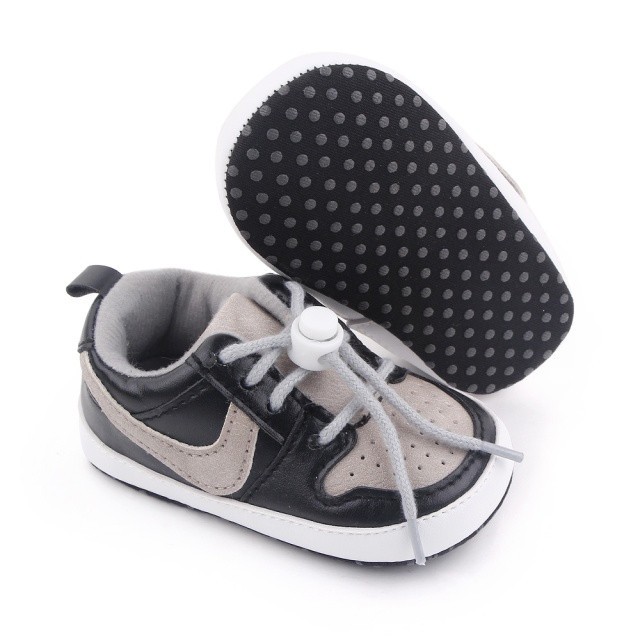 Pantofiori sport pentru bebelusi, gri cu negru (Marime Disponibila: 6-9 luni