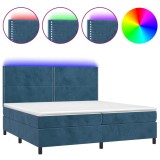 Cumpara ieftin Pat cu arcuri, saltea si LED, bleumarin, 200x200 cm, catifea
