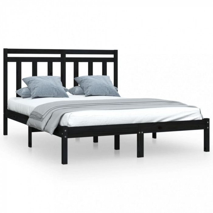 Cadru pat King Size 5FT, negru, 150x200 cm, lemn masiv