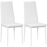 HOMCOM Set 2 Scaune de Sufragerie Tapițate cu Spătar &Icirc;nalt, Picioare Antiderapante și Picioare din Oțel, 41x50x97 cm, Alb | Aosom Romania