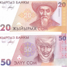 Bancnota Kyrgyzstan 20 si 50 Som (1994) - P10/11 UNC ( set x2 )